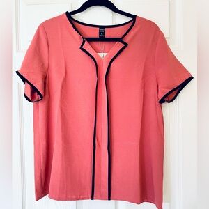 Emery Rose Coral Blouse | Black Trim Detail | V-Neck